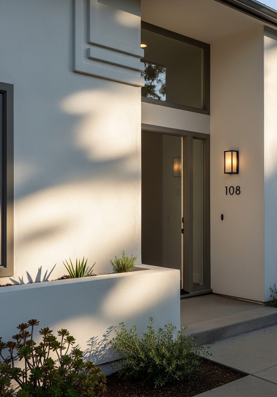 Detail of a Los Angeles property entrance with modern facade and local architectural style.